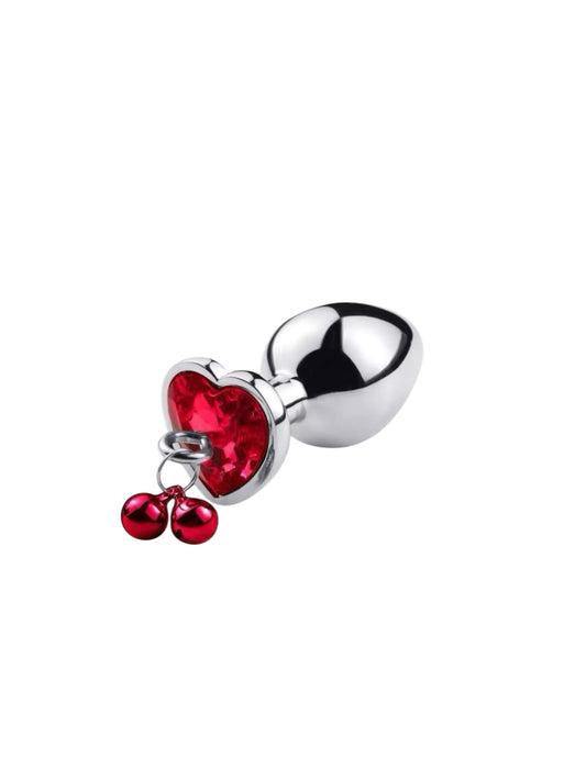 Heart Shaped Stainless steel metal anal plug with cherry key chain. Sexy and looks good. Discreet hipping at BehindClosedDoors. 